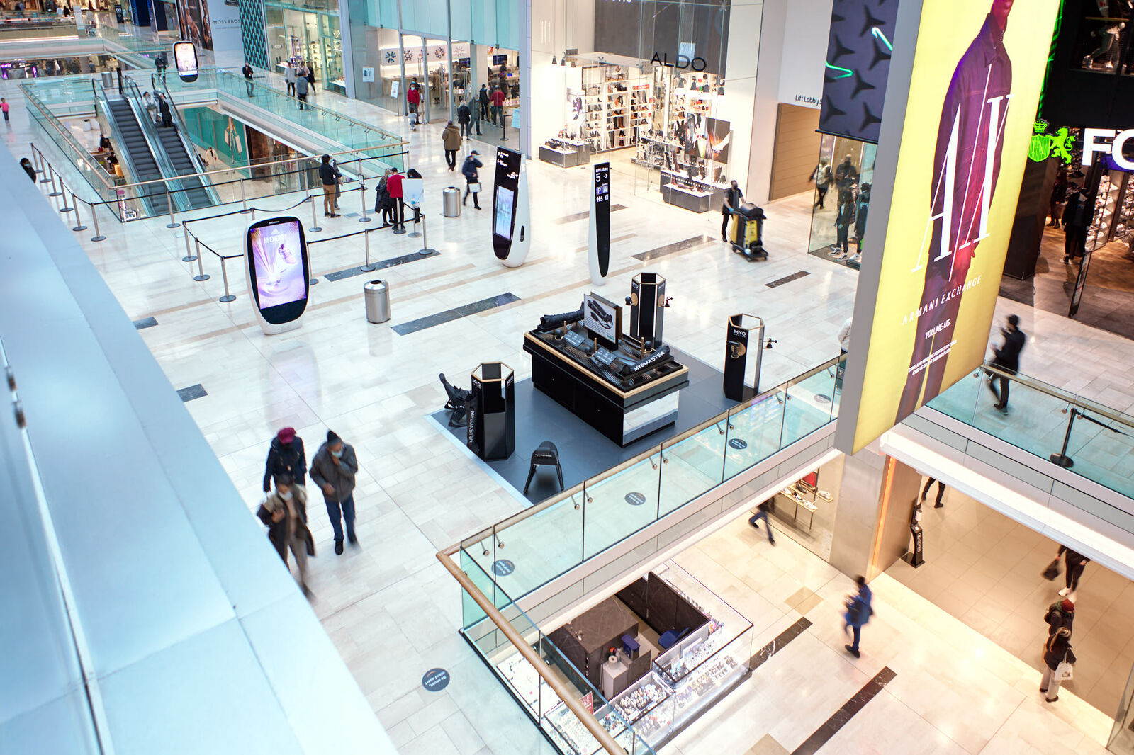 Myomaster retail kiosk by OLLYWOOD at Westfield London, showing the surrounding mall and shops